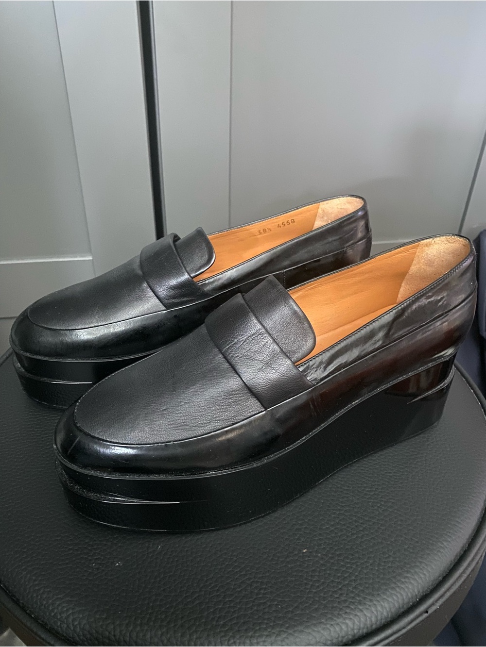 Robert Clergerie Black Leather Platform Penny Loafers